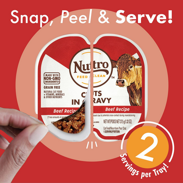 Nutro Perfect Portions Grain Free Cuts In Gravy Real Beef Recipe Wet Cat Food Trays