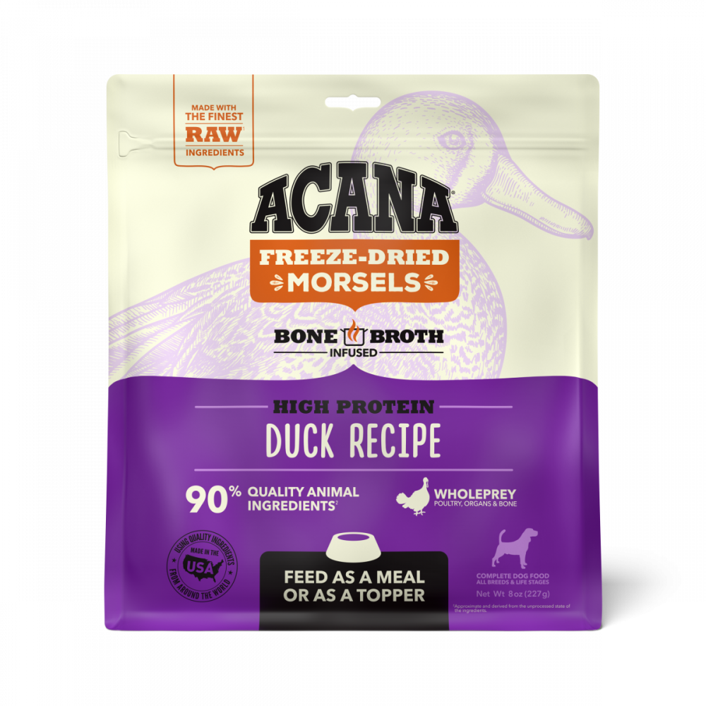 ACANA Freeze Dried Dog Food & Topper, Grain Free, High Protein,  Fresh & Raw Animal Ingredients, Duck Recipe, Morsels