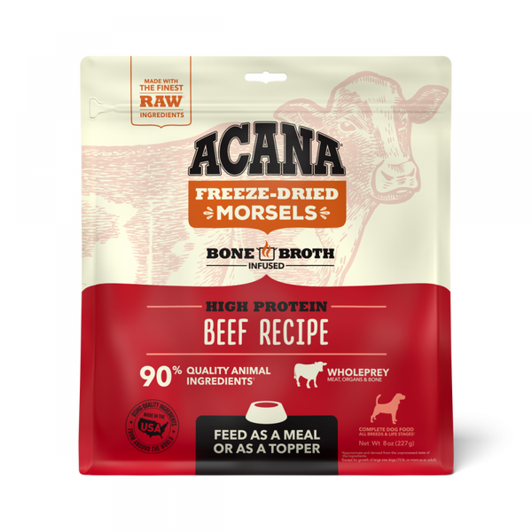 ACANA Freeze Dried Dog Food & Topper, Grain Free, High Protein,  Fresh & Raw Animal Ingredients, Ranch-Raised Beef Recipe, Morsels