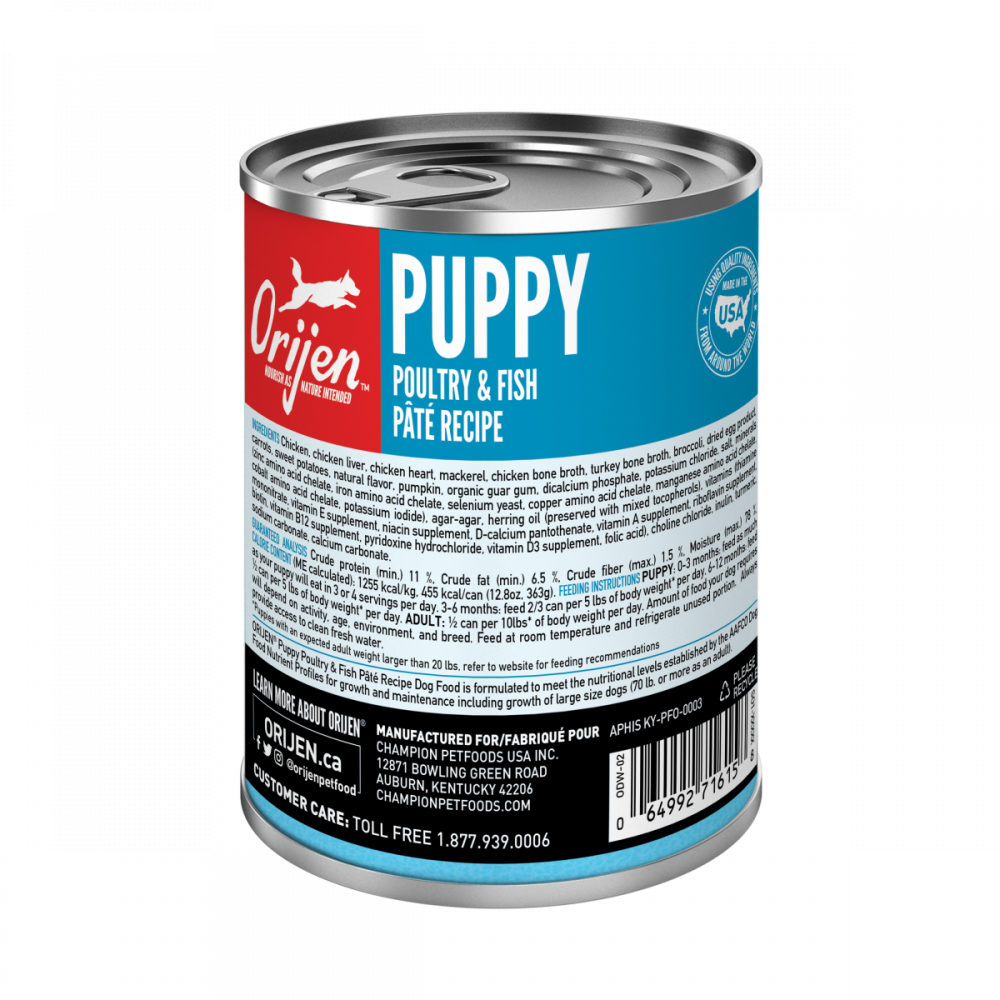 ORIJEN Puppy Recipe, Poultry & Fish Pate, Grain-free, Premium Wet Dog Food