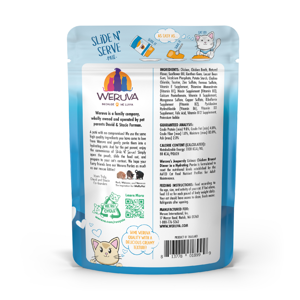 Weruva Slide N' Serve Grain Free Jeopurrdy Licious Chicken Dinner Wet Cat Food Pouch