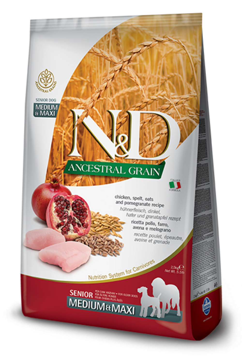 Farmina N&D Natural & Delicious Ancestral Grain Chicken & Pomegranate Medium & Maxi Senior Dry Dog Food