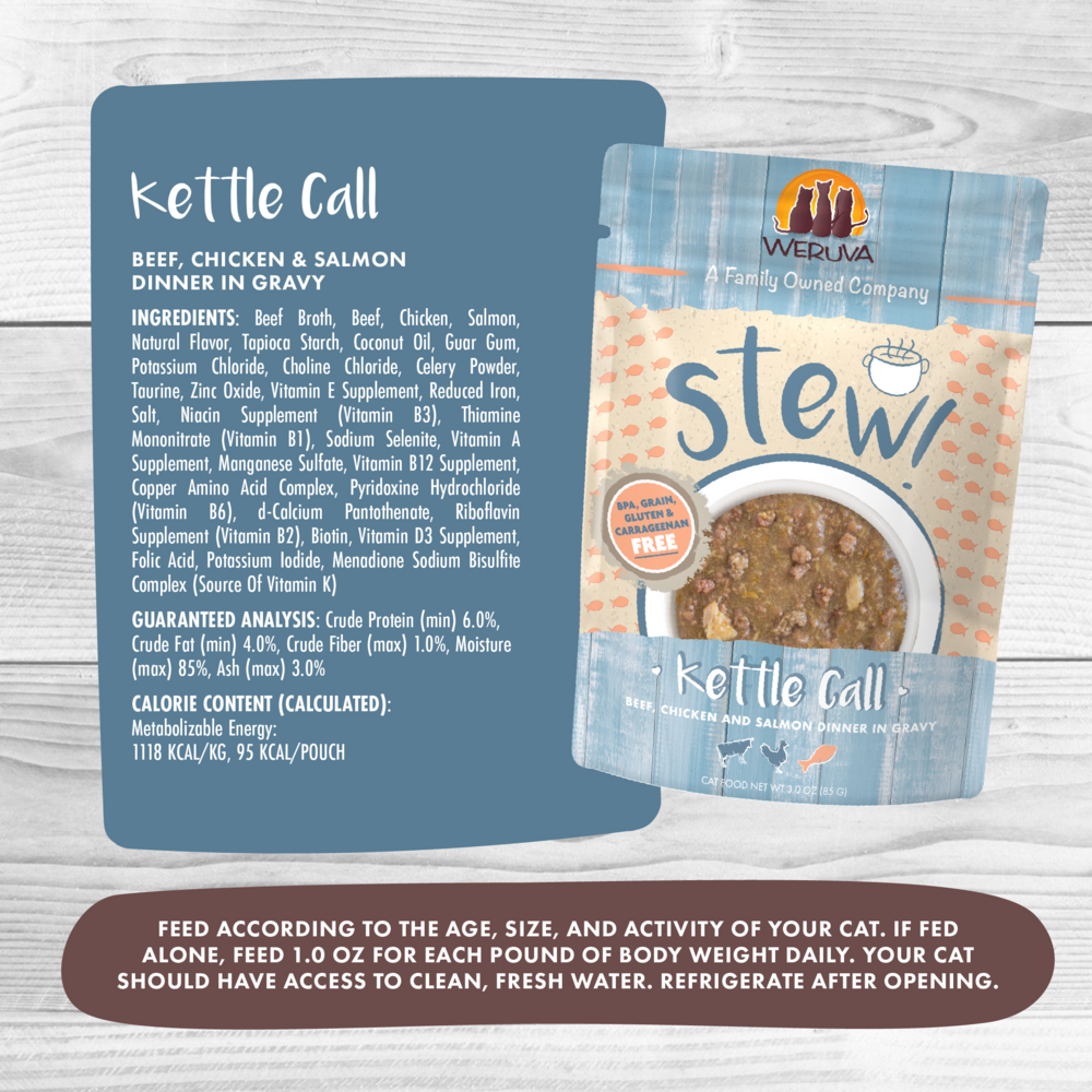 Weruva Classic Cat Stews! Kettle Call with Beef Chicken & Salmon in Gravy Canned Cat Food