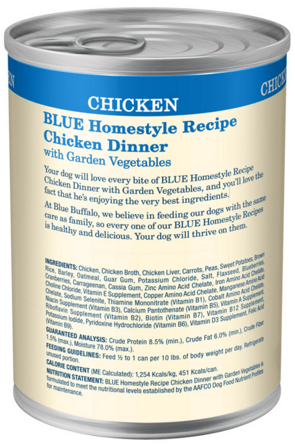 Blue Buffalo Homestyle Recipe Adult Chicken Dinner with Garden Vegetables Canned Dog Food