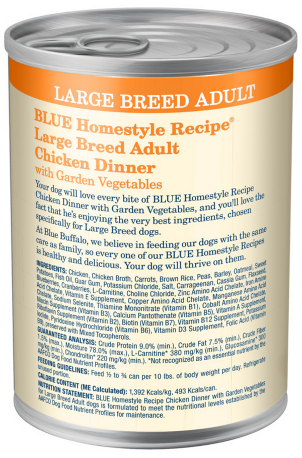 Blue Buffalo Homestyle Recipe Large Breed Adult Chicken Dinner with Garden Vegetables Canned Dog Food