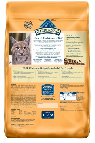 Blue Buffalo Wilderness High-Protein Grain-Free Adult Weight Control Chicken Recipe Dry Cat Food