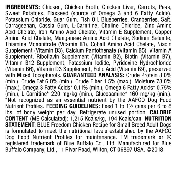 Blue Buffalo Freedom Small Breed Adult Grain-Free Chicken Recipe Canned Dog Food