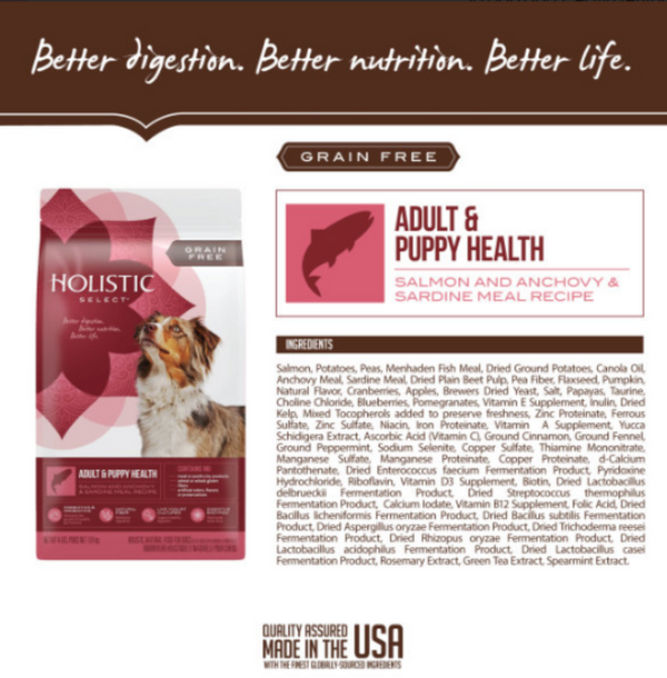 Holistic Select Natural Adult & Puppy Health Salmon, Anchovy, and Sardine Meal Recipe Dry Dog Food