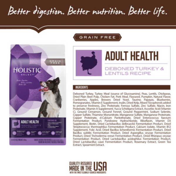 Holistic Select Natural Grain Free Adult Health Deboned Turkey and Lentils Dry Dog Food