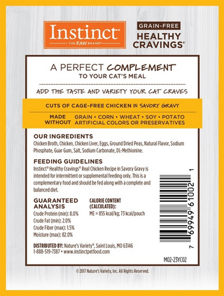 Instinct Healthy Cravings Grain Free Tender Chicken Recipe Meal Topper Pouches for Cats