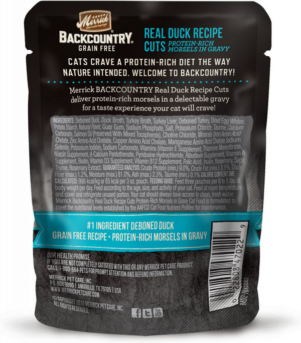 Merrick Backcountry Grain Free Gluten Free Premium High Protein Wet Cat Food, Duck Recipe Cuts With Gravy