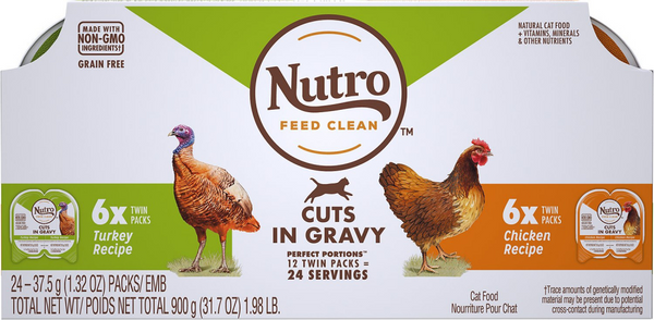 Nutro Perfect Portions Grain Free Chicken and Turkey Cuts in Gravy Wet Cat Food Tray Variety Pack