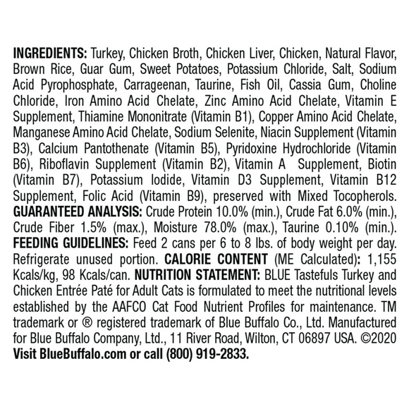 Blue Buffalo Tastefuls Adult Pate Turkey & Chicken Entree Wet Cat Food