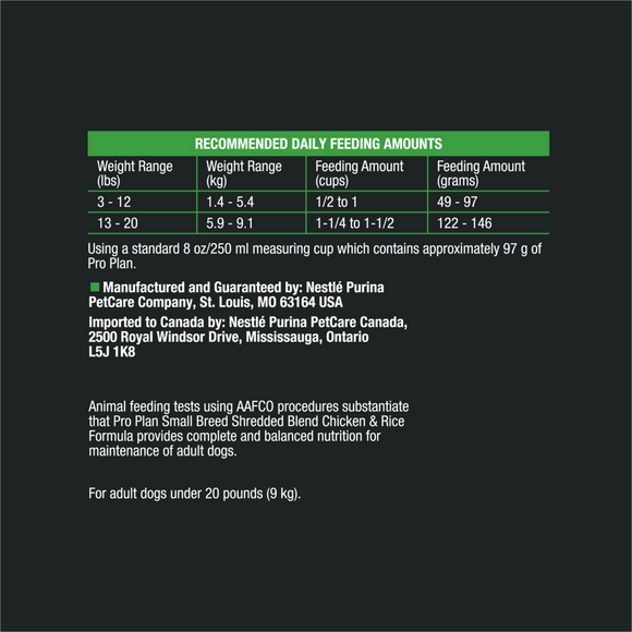 Pro Plan Adult Small Breed Shredded Blend Chicken & Rice Formula