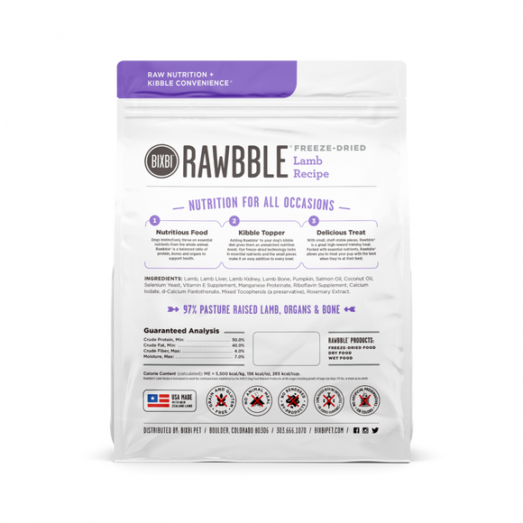 Bixbi Rawbble Freeze Dried  Lamb Dog Food