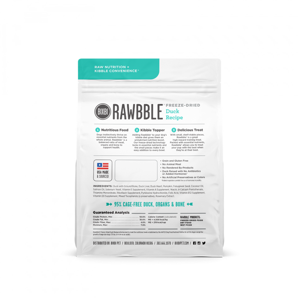 Bixbi Rawbble Freeze Dried Duck Dog Food