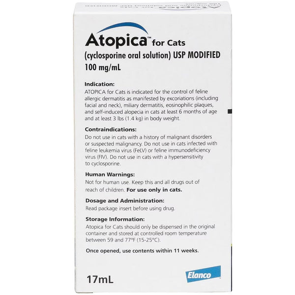 Atopica 100mg/ml Oral Solution for Cats back side