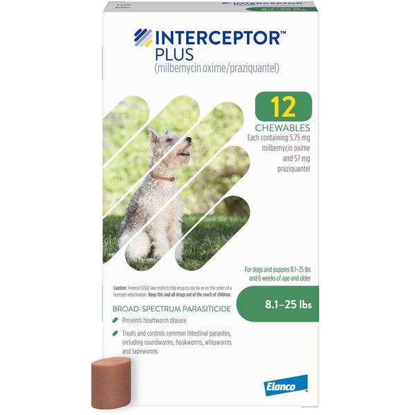 Interceptor Plus Chew for Dogs 8.1-25 lbs 12 chewable