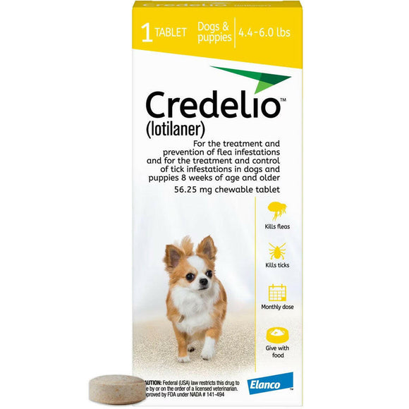 Credelio Chewable Tablet for Dogs (Lotilaner), 4.4–6 lbs