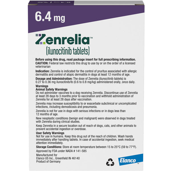 Zenrelia (ilunocitinib tablets) for Dogs, 6.4-mg backside