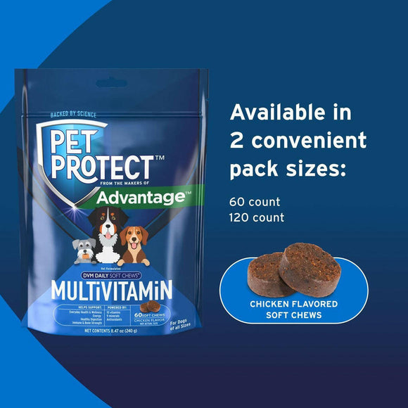 Pet Protect Multivitamin DVM Daily Soft Chews for Dogs available in 2 size