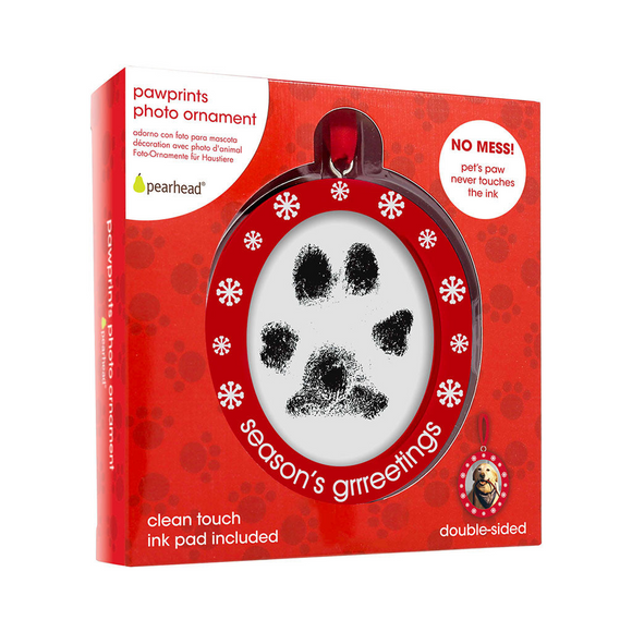 Pearhead Pawprints Double Sided Photo Ornament, Holiday Keepsake for Pets & Owners