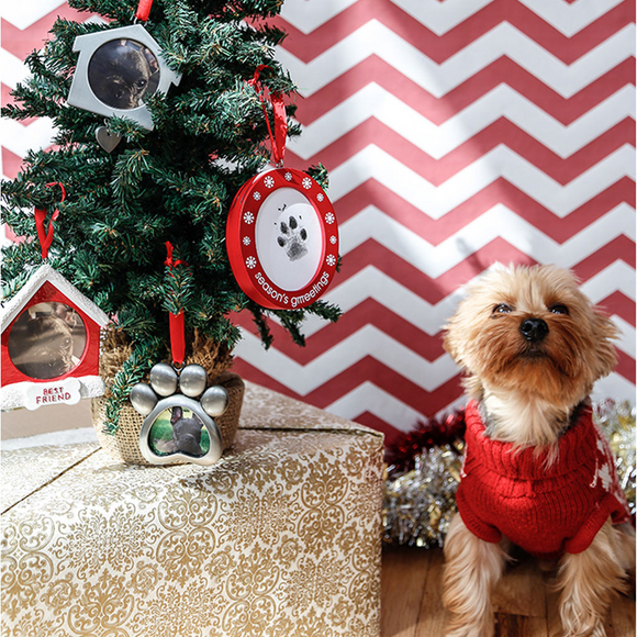 Pearhead Pawprints Double Sided Photo Ornament, Holiday Keepsake for Pets & Owners