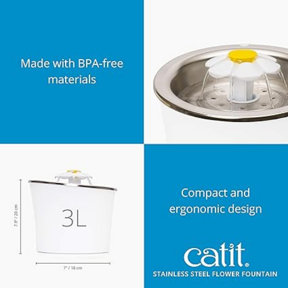 Catit LED Stainless Steel Top Flower Drinking Fountain for Cats