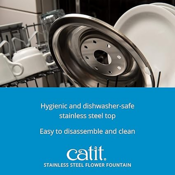 Catit LED Stainless Steel Top Flower Drinking Fountain for Cats