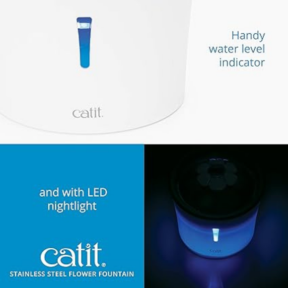 Catit LED Stainless Steel Top Flower Drinking Fountain for Cats