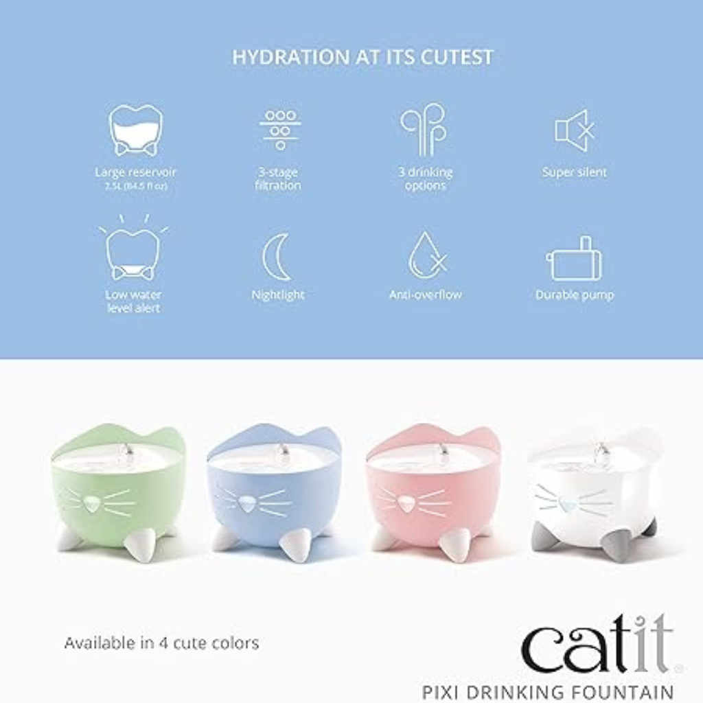 Catit PIXI Drinking Fountain, Cute & Quiet Cat Hydrator