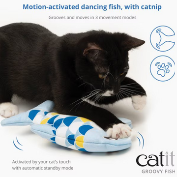 Catit Groovy Fish Motion-Activated Catnip Cat Toy, Blue - 0