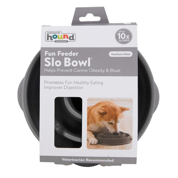 Outward Hound Fun Feeder Slo Bowl Slow Feeder Bowl Grey For Dog (Medium / Mini)