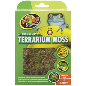 Zoo Med Terrarium Moss packaging with frog illustration on a white background