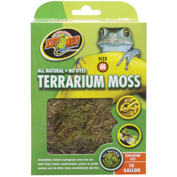 Zoo Med Terrarium Moss packaging with frog illustration on a white background