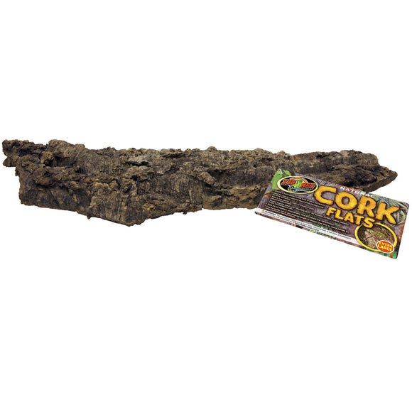 Cork bark and packaging labeled 'Cork Flats' on a white background