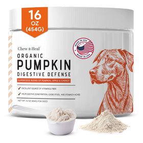 Chew + Heal Organic Pumpkin Digestive Defense Superfood Blend Powder Digestive Aid Supplement for Dogs, 16-oz