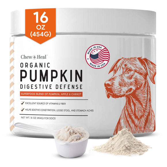 Chew + Heal Organic Pumpkin Digestive Defense Superfood Blend Powder Digestive Aid Supplement for Dogs, 16-oz