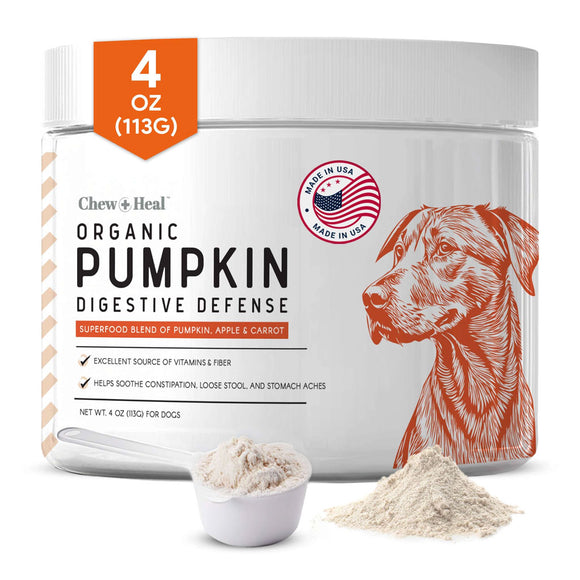 Chew + Heal Organic Pumpkin Digestive Defense Superfood Blend Powder Digestive Aid Supplement for Dogs, 4-oz