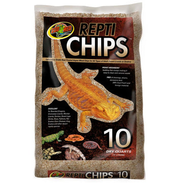 Package of Zoo Med Repti Chips with a lizard illustration on a white background