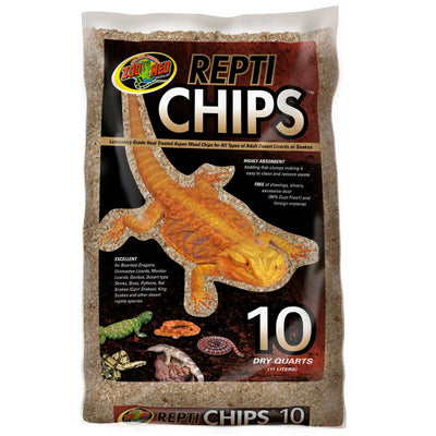Package of Zoo Med Repti Chips with a lizard illustration on a white background