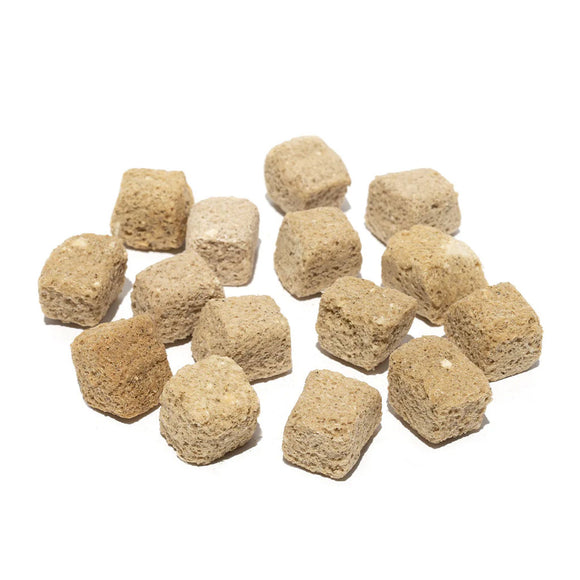 Beige sponge cubes on a white background