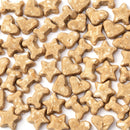 Dog treats shaped like stars and hearts on a white background