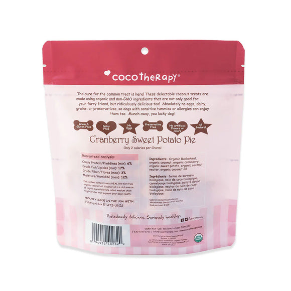 CocoTherapy Cranberry Sweet Potato Pie dog treat package on a white background
