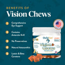 Oculvet Vision Chews packaging with benefits listed on a blue background