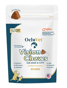 Oclu Vet Vision Chews packaging for dogs and cats on a white background