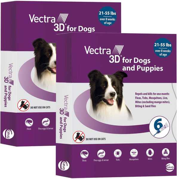 Vectra 3D Flea and Tick Spot Treatment for Dogs & Puppies, 21-55 lbs 12 doses