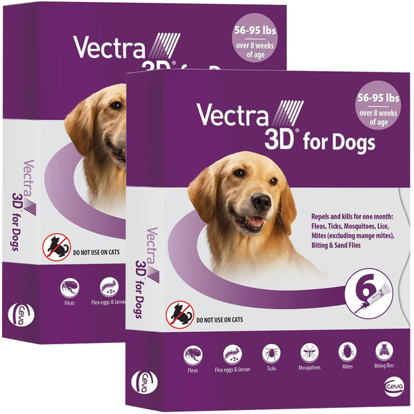 Vectra 3D Flea and Tick Spot Treatment for Dogs & Puppies, 56-95 lbs 12 doses