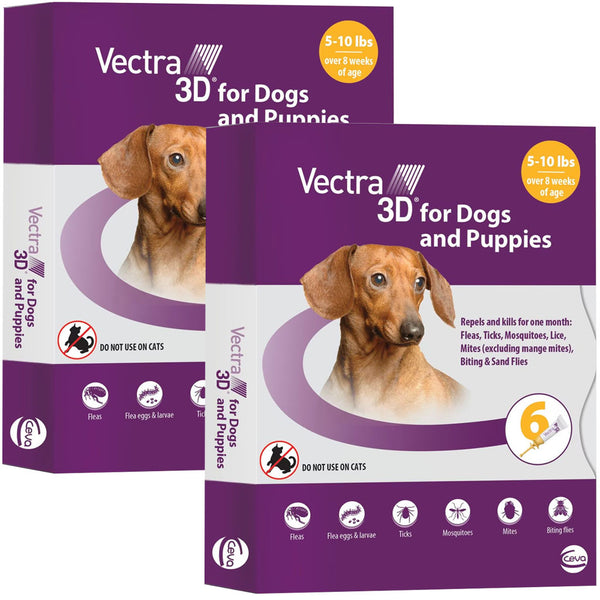 Vectra 3D Flea and Tick Spot Treatment for Dogs & Puppies, 5-10 lbs 12 doses