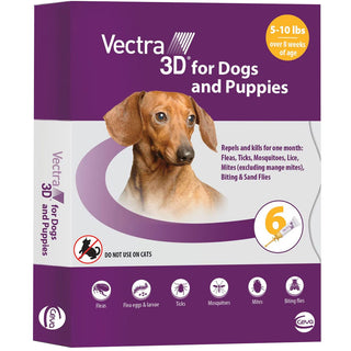 Vectra 3D Flea and Tick Spot Treatment for Dogs & Puppies, 5-10 lbs 6 doses